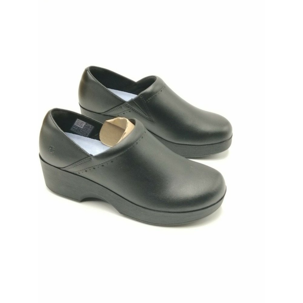 Shoes For Crews Juno Cushioned  Slip-Resistant Work Clogs Black Leather Women 7M